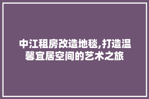 中江租房改造地毯,打造温馨宜居空间的艺术之旅