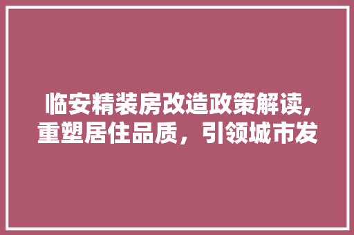 临安精装房改造政策解读,重塑居住品质，引领城市发展新潮流