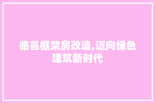 临邑框架房改造,迈向绿色建筑新时代