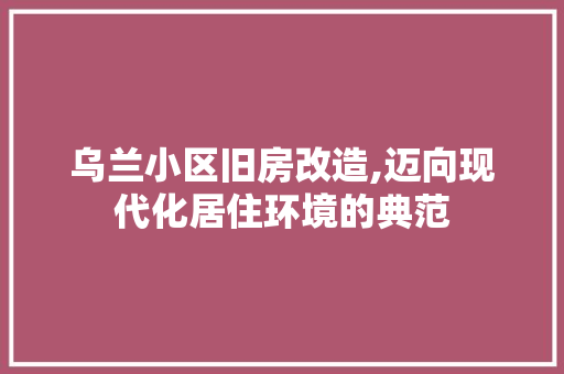 乌兰小区旧房改造,迈向现代化居住环境的典范 家电维修