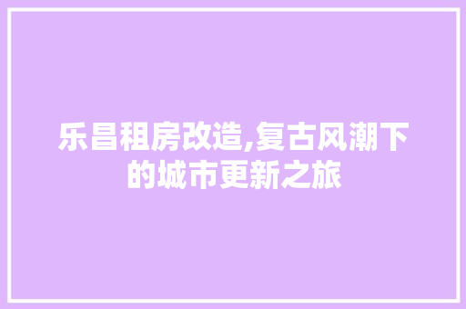 乐昌租房改造,复古风潮下的城市更新之旅