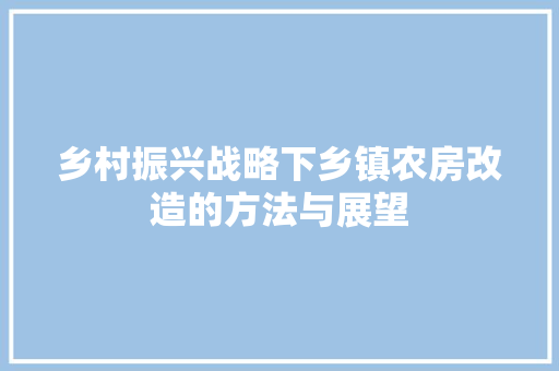 乡村振兴战略下乡镇农房改造的方法与展望 居家维修