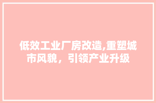 低效工业厂房改造,重塑城市风貌，引领产业升级
