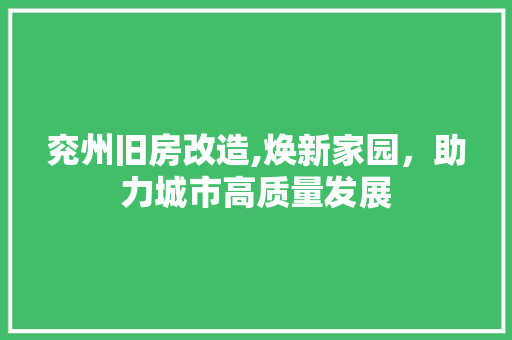 兖州旧房改造,焕新家园，助力城市高质量发展