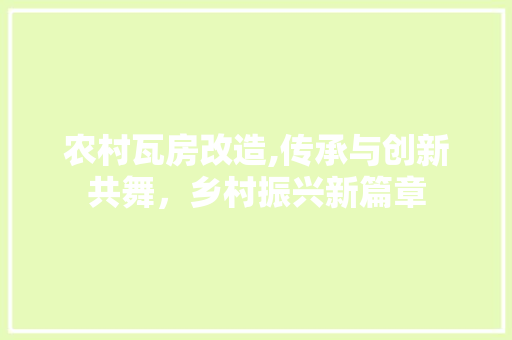 农村瓦房改造,传承与创新共舞，乡村振兴新篇章