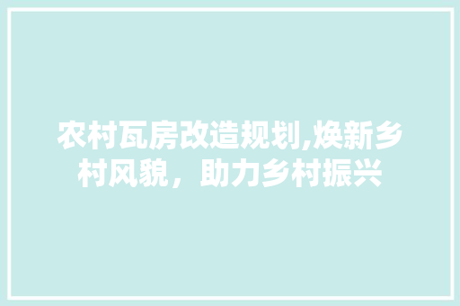 农村瓦房改造规划,焕新乡村风貌，助力乡村振兴