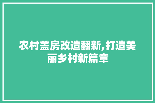 农村盖房改造翻新,打造美丽乡村新篇章
