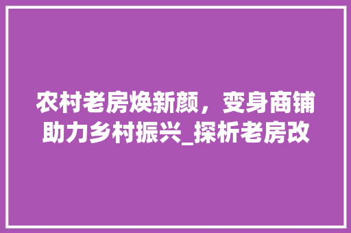 农村老房焕新颜，变身商铺助力乡村振兴_探析老房改造商业价值