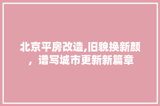 北京平房改造,旧貌换新颜，谱写城市更新新篇章 墙体维修