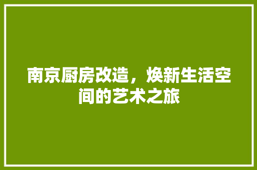 南京厨房改造，焕新生活空间的艺术之旅