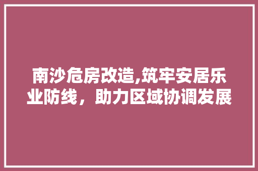 南沙危房改造,筑牢安居乐业防线，助力区域协调发展