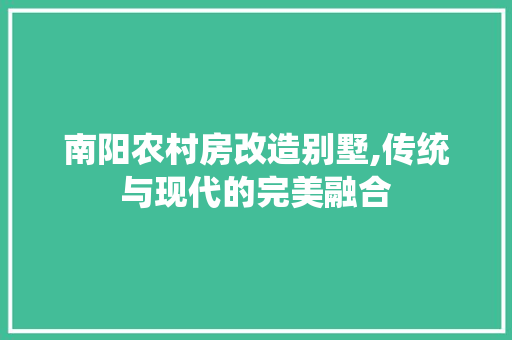 南阳农村房改造别墅,传统与现代的完美融合