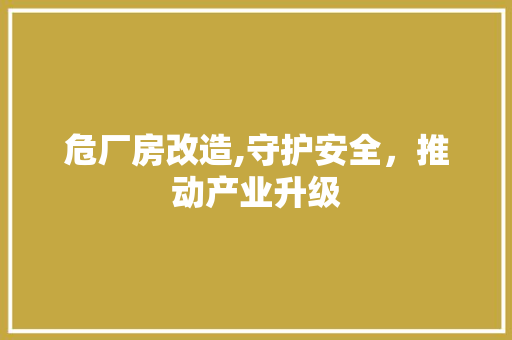 危厂房改造,守护安全，推动产业升级