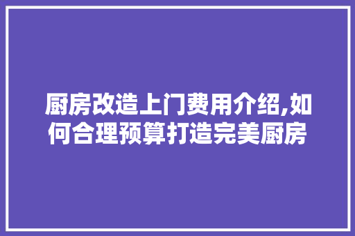厨房改造上门费用介绍,如何合理预算打造完美厨房