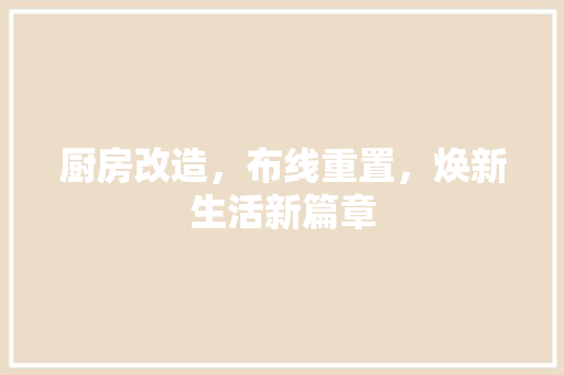 厨房改造，布线重置，焕新生活新篇章