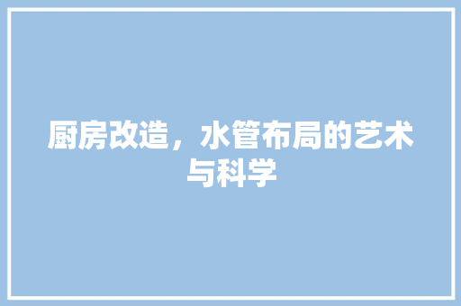 厨房改造，水管布局的艺术与科学
