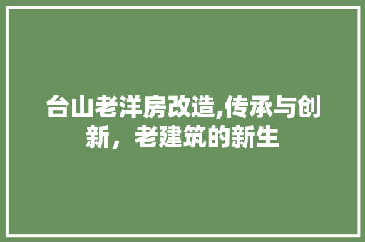 台山老洋房改造,传承与创新，老建筑的新生