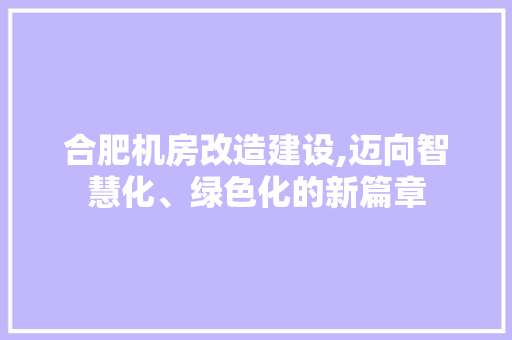 合肥机房改造建设,迈向智慧化、绿色化的新篇章