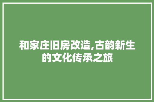 和家庄旧房改造,古韵新生的文化传承之旅
