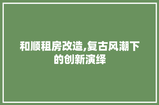 和顺租房改造,复古风潮下的创新演绎