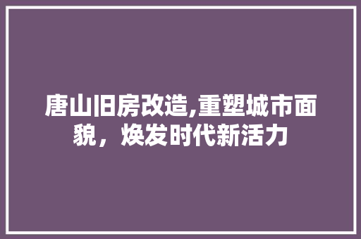 唐山旧房改造,重塑城市面貌，焕发时代新活力