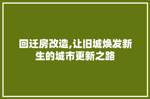 回迁房改造,让旧城焕发新生的城市更新之路