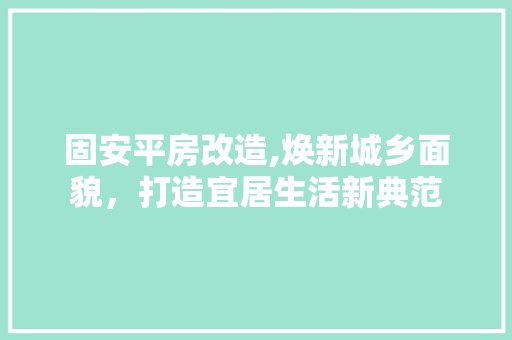 固安平房改造,焕新城乡面貌，打造宜居生活新典范