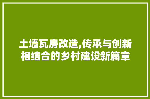 土墙瓦房改造,传承与创新相结合的乡村建设新篇章