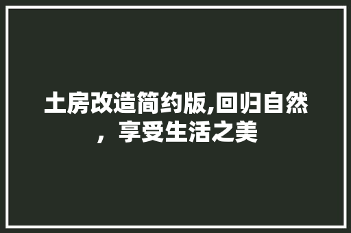 土房改造简约版,回归自然，享受生活之美