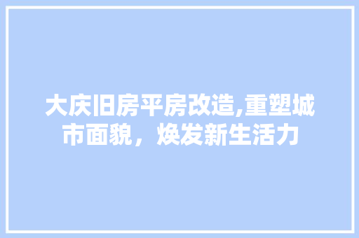 大庆旧房平房改造,重塑城市面貌，焕发新生活力