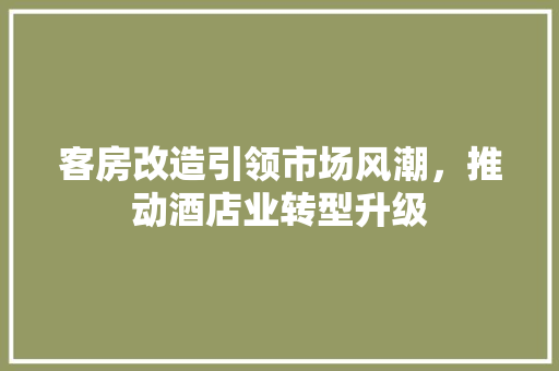 客房改造引领市场风潮，推动酒店业转型升级