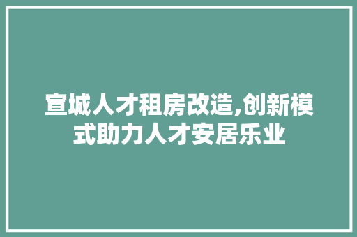 宣城人才租房改造,创新模式助力人才安居乐业