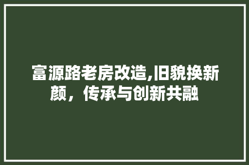 富源路老房改造,旧貌换新颜，传承与创新共融