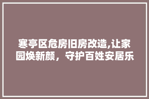 寒亭区危房旧房改造,让家园焕新颜，守护百姓安居乐业
