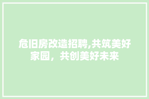 危旧房改造招聘,共筑美好家园，共创美好未来