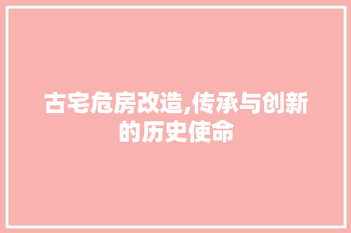 古宅危房改造,传承与创新的历史使命 家电维修