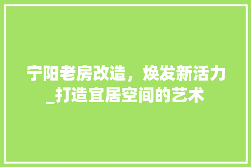 宁阳老房改造，焕发新活力_打造宜居空间的艺术