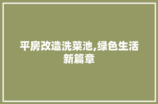 平房改造洗菜池,绿色生活新篇章