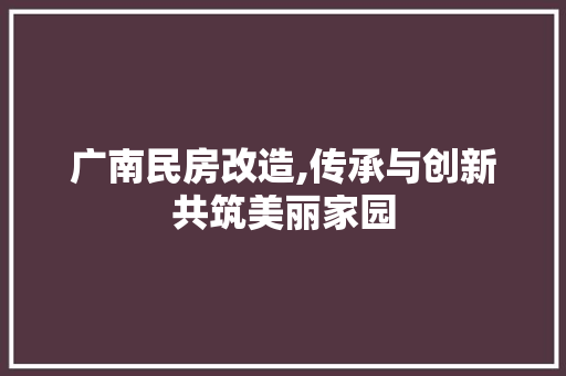 广南民房改造,传承与创新共筑美丽家园