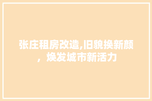 张庄租房改造,旧貌换新颜，焕发城市新活力