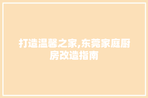 打造温馨之家,东莞家庭厨房改造指南