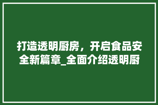 打造透明厨房，开启食品安全新篇章_全面介绍透明厨房改造大全