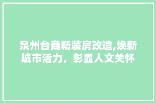 泉州台商精装房改造,焕新城市活力，彰显人文关怀