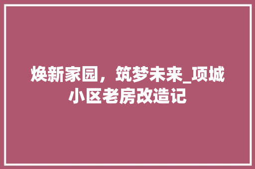 焕新家园，筑梦未来_项城小区老房改造记