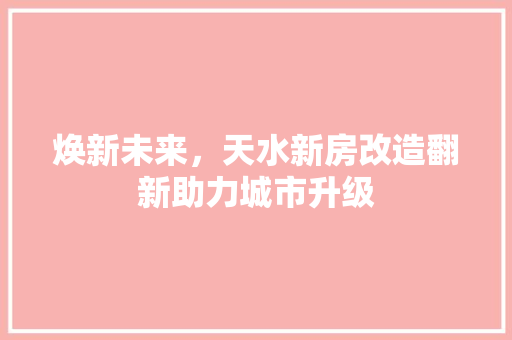 焕新未来，天水新房改造翻新助力城市升级