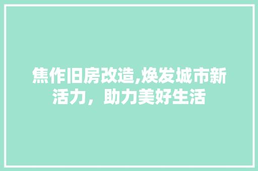 焦作旧房改造,焕发城市新活力，助力美好生活