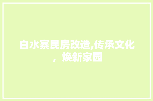 白水寨民房改造,传承文化，焕新家园