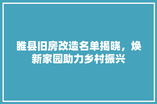 睢县旧房改造名单揭晓，焕新家园助力乡村振兴
