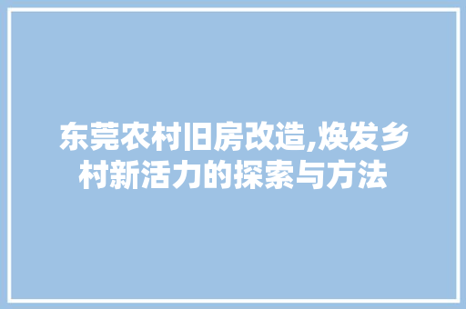 东莞农村旧房改造,焕发乡村新活力的探索与方法