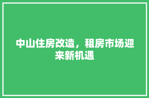 中山住房改造，租房市场迎来新机遇